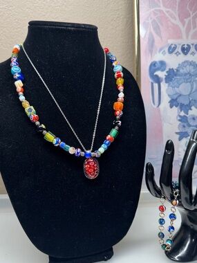 art glass necklace and bracelet bundle